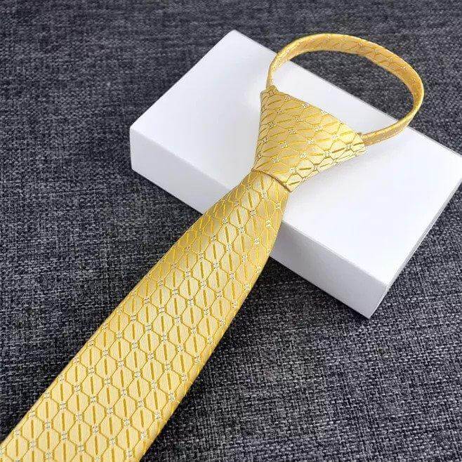 Men's Tie For Formal Wear Business 7CM British Korean Casual Yellow Married Lazy Student Shirt Zipper Tie Trend - Beltbuy Store