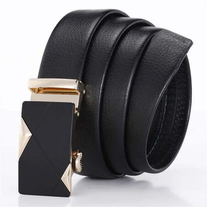 Men Leather Ratchet Slide Belt with Click Buckle 1 1/4" in Gift Set Box - Adjustable Trim to Fit