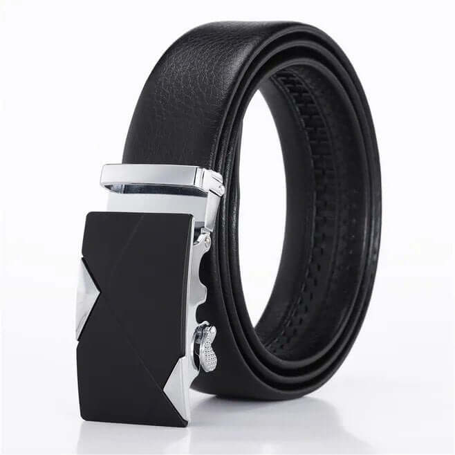 Men Leather Ratchet Slide Belt with Click Buckle 1 1/4" in Gift Set Box - Adjustable Trim to Fit