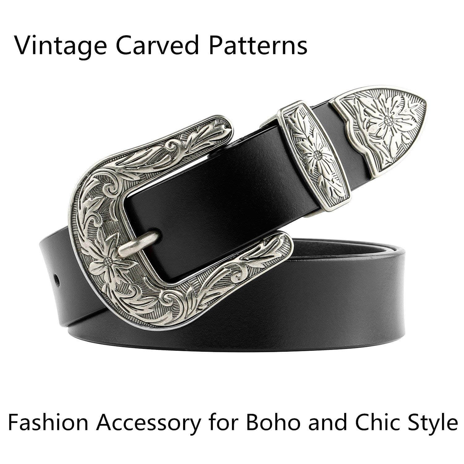 Women Vintage Western Design Black Waist Belt for Pants Jeans Dresses - Beltbuy Store