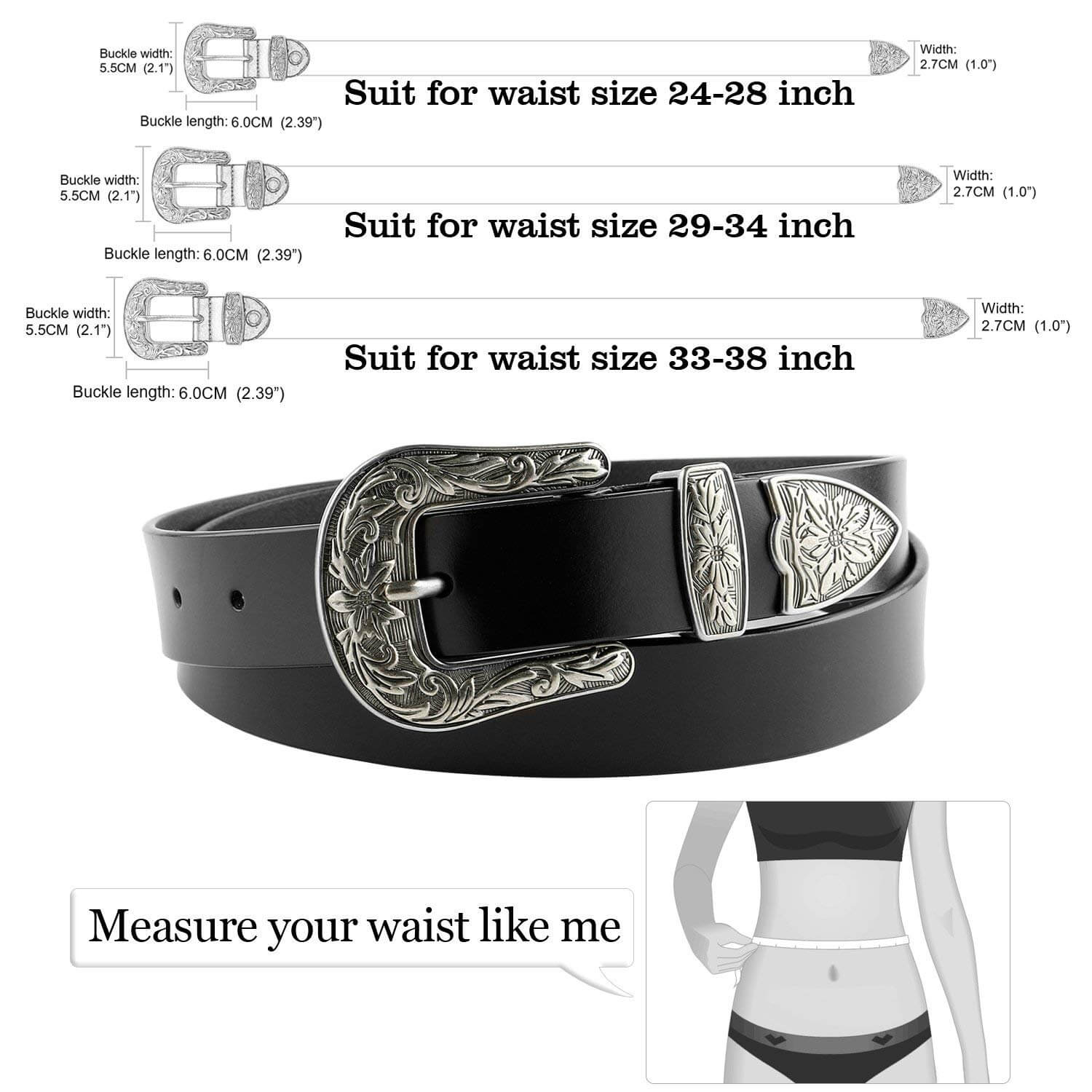 Women Vintage Western Design Black Waist Belt for Pants Jeans Dresses - Beltbuy Store